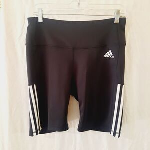 Adidas Womens Large Primegreen Aeroready 3 Stripe Black White Biker Shorts